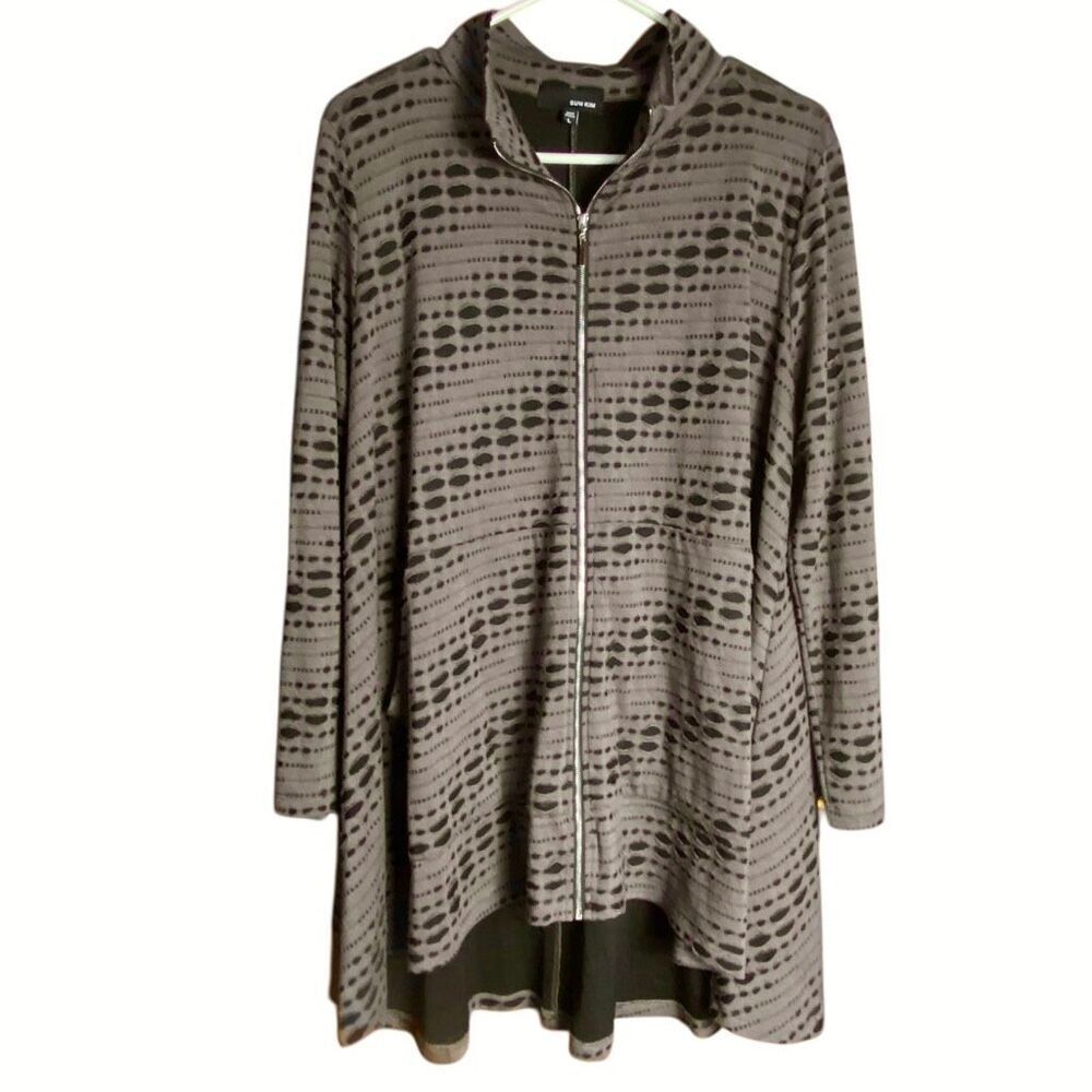Sun Kim Zip Front Jacket Textured Dot Print Brown Women L Art to Wear